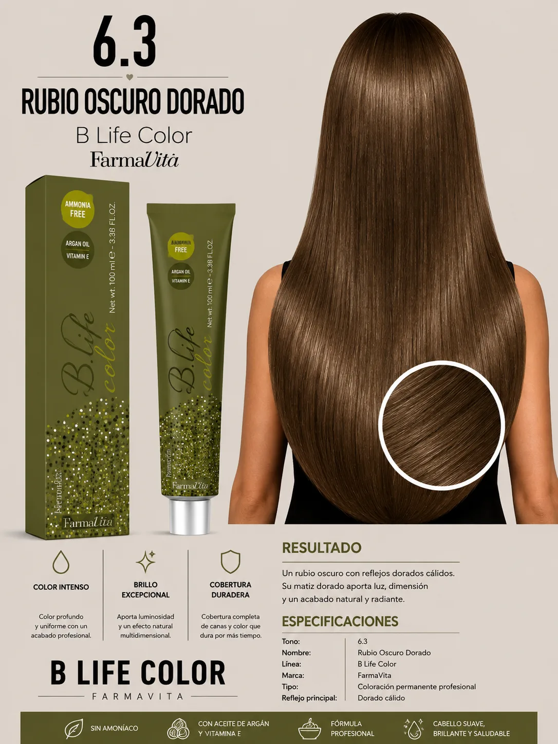 6.3 Rubio Oscuro Dorado – B Life Color FarmaVita ✨