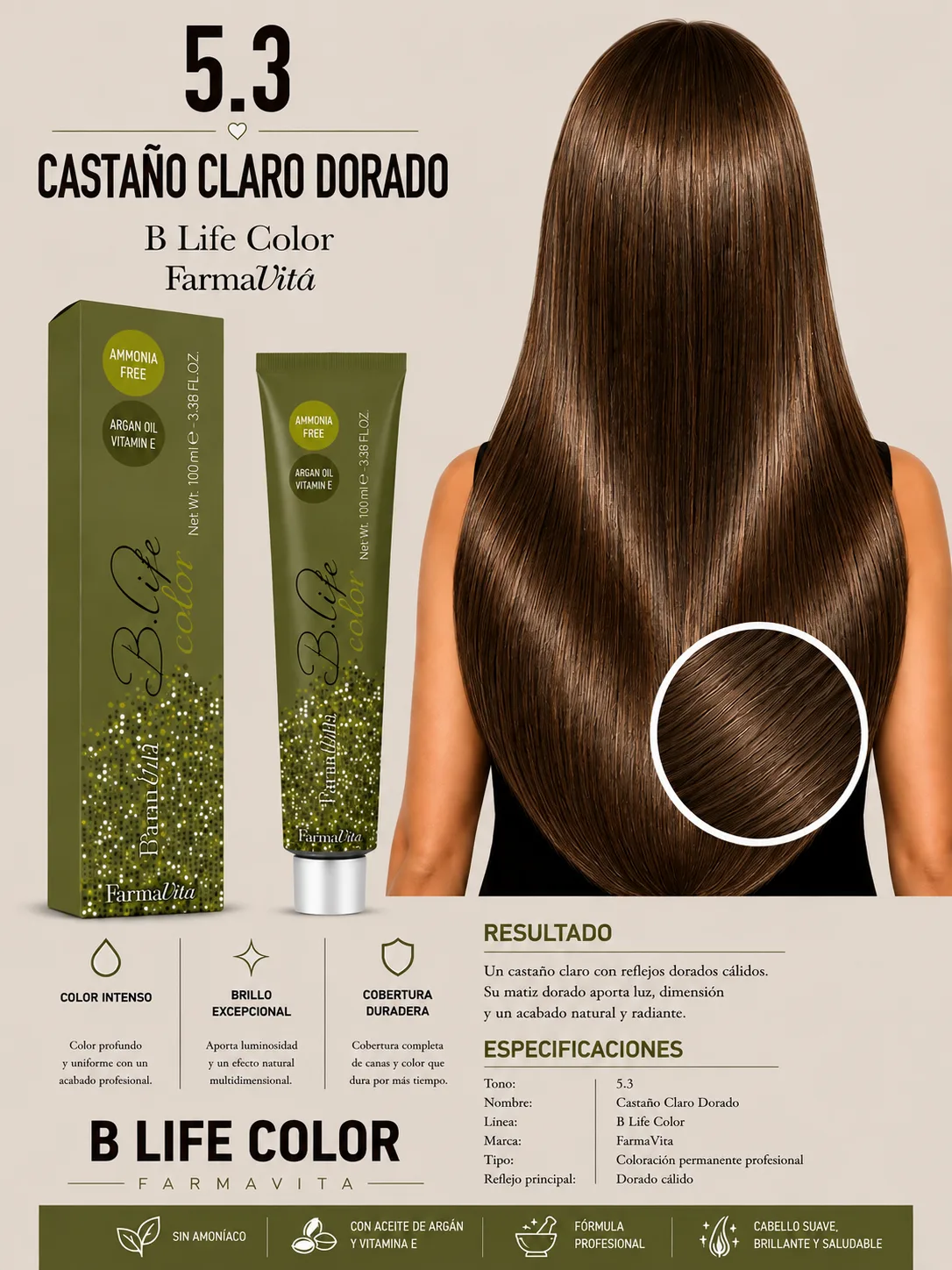 5.3 Castaño Claro Dorado – B Life Color FarmaVita 🤎✨