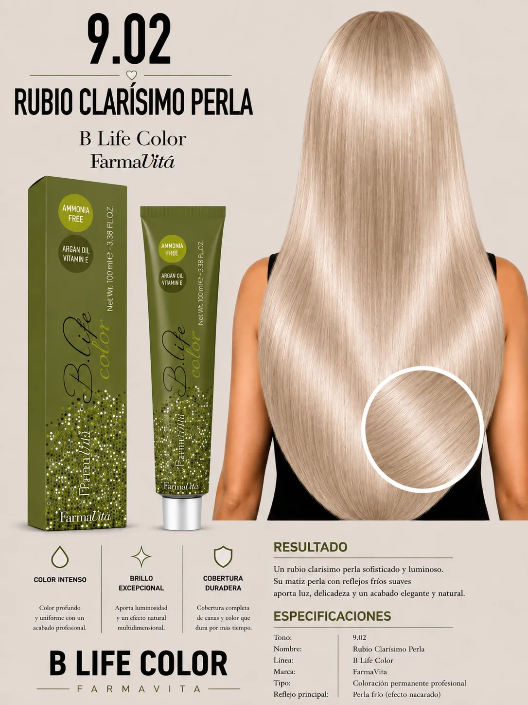 9.02 Rubio Clarísimo Perla – B Life Color FarmaVita 🤍✨