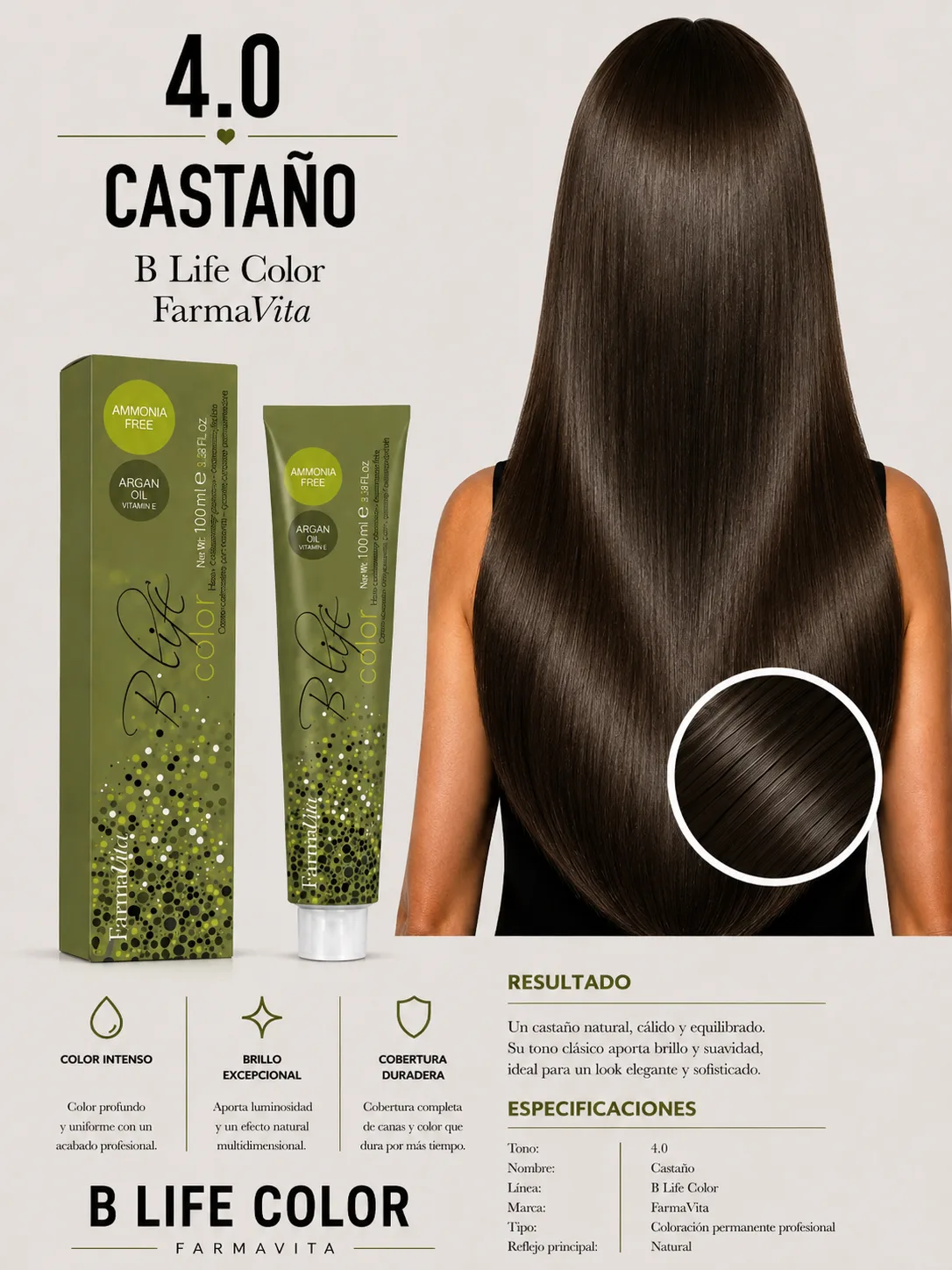 🤎 TINTURA B LIFE COLOR FARMAVITA 4.0 CASTAÑO 🤎