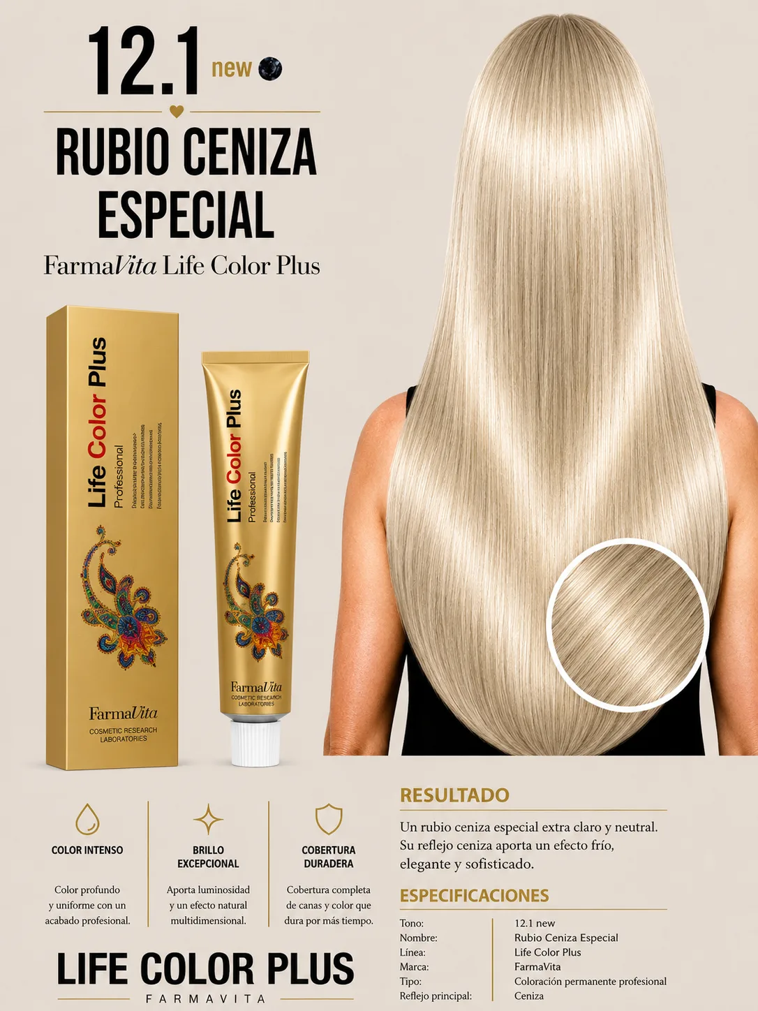 FarmaVita Life Color Plus 12.1 – Rubio Ceniza Especial