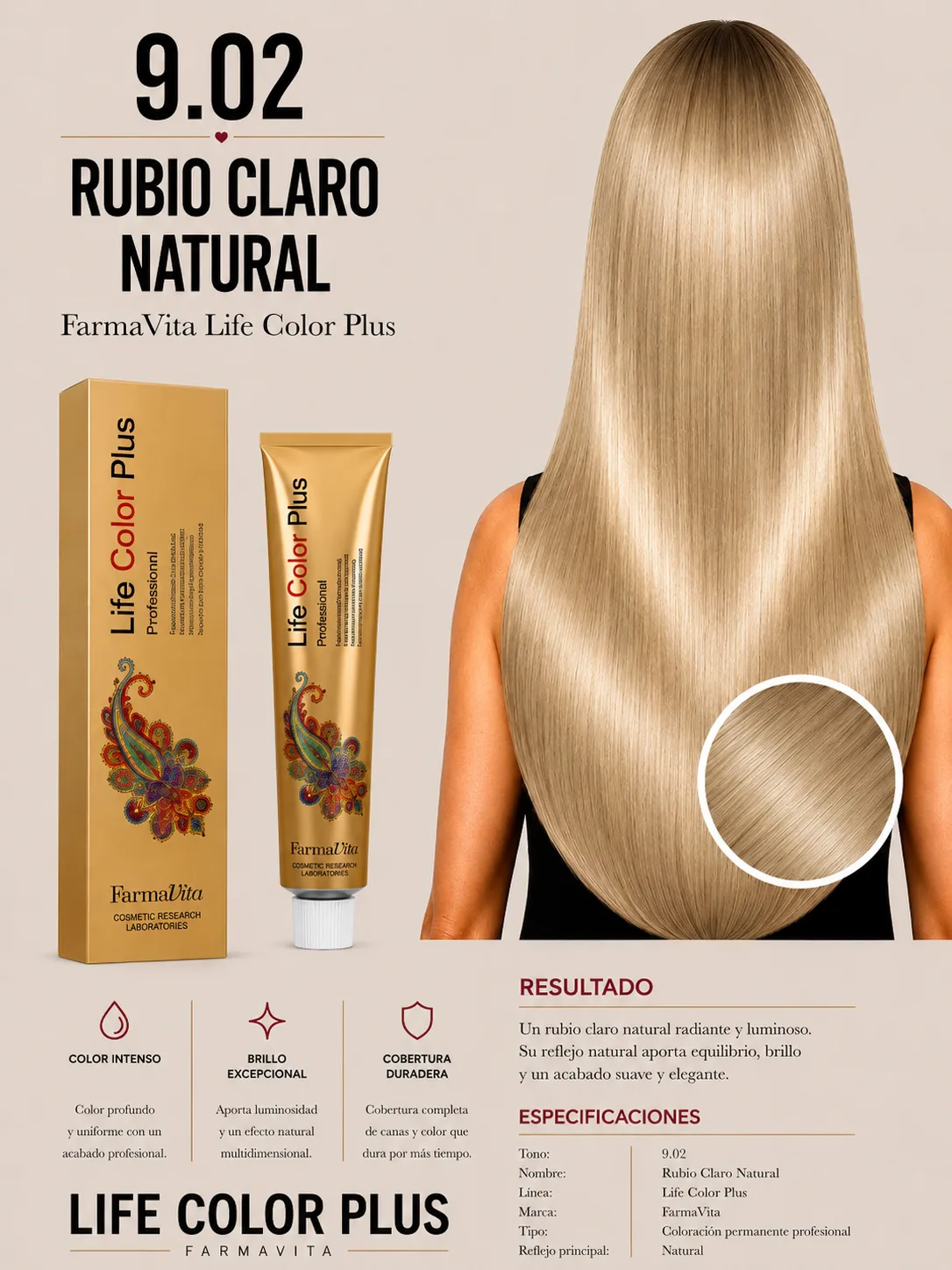 Tintura FarmaVita Life Color Plus 10.02 Rubio Platino Perla Profesional