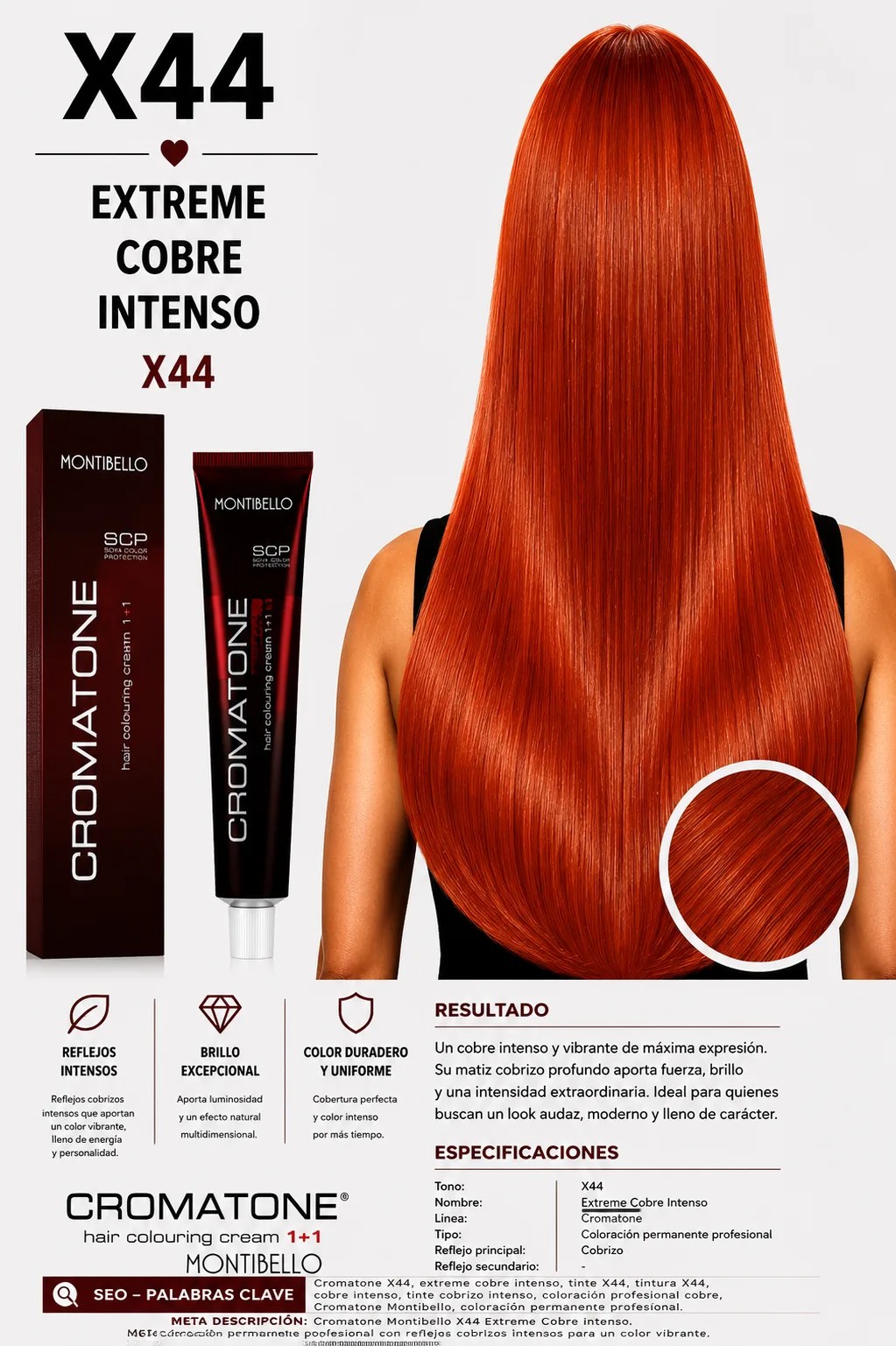 Cromatone Montibello X44 Extreme Cobre Intenso | Tinte Profesional