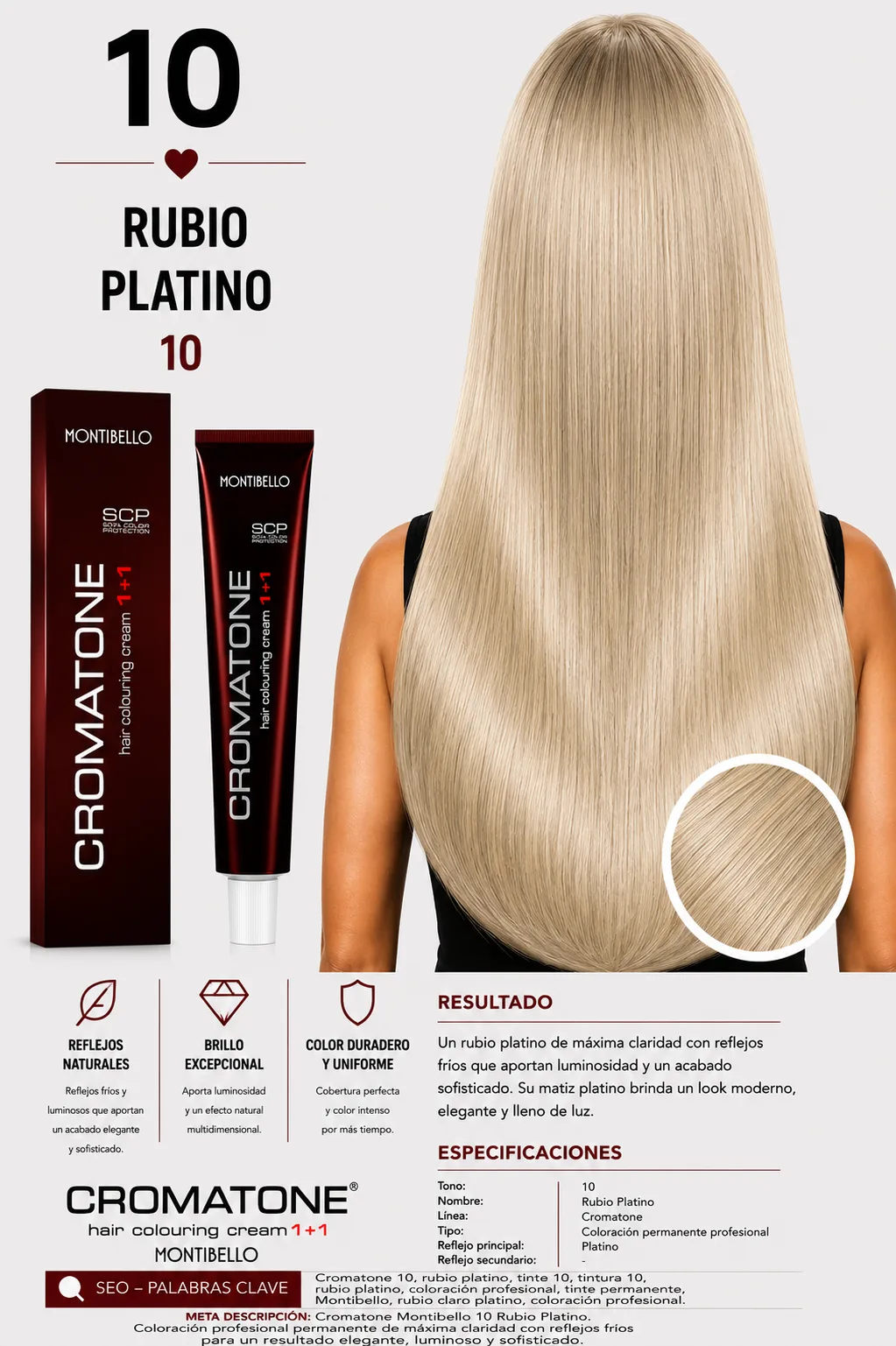 ✨ Cromatone Montibello 10 Rubio Platino | Coloración Profesional