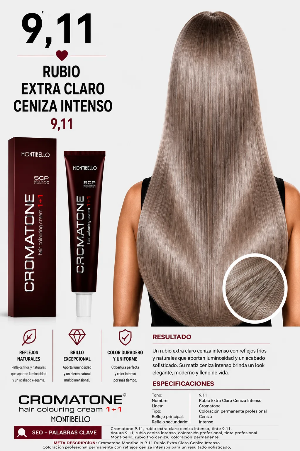 Cromatone Montibello 9,11 Rubio Extra Claro Ceniza Intenso