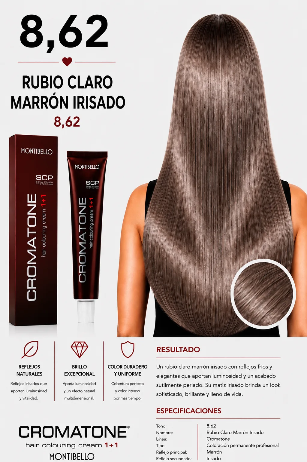 Cromatone Montibello 8,62 – Rubio Claro Marrón Irisado 🤎✨