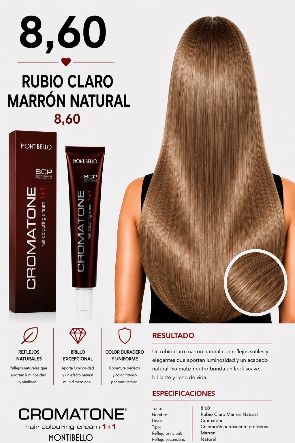 Cromatone Montibello 8,60 – Rubio Claro Marrón Natural 🤎✨