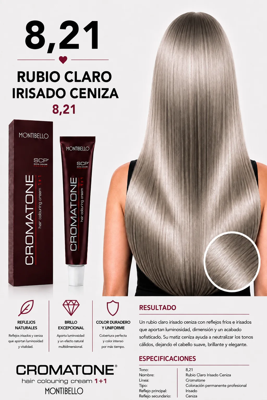 Cromatone Montibello 8.21 Rubio Claro Irisado Ceniza