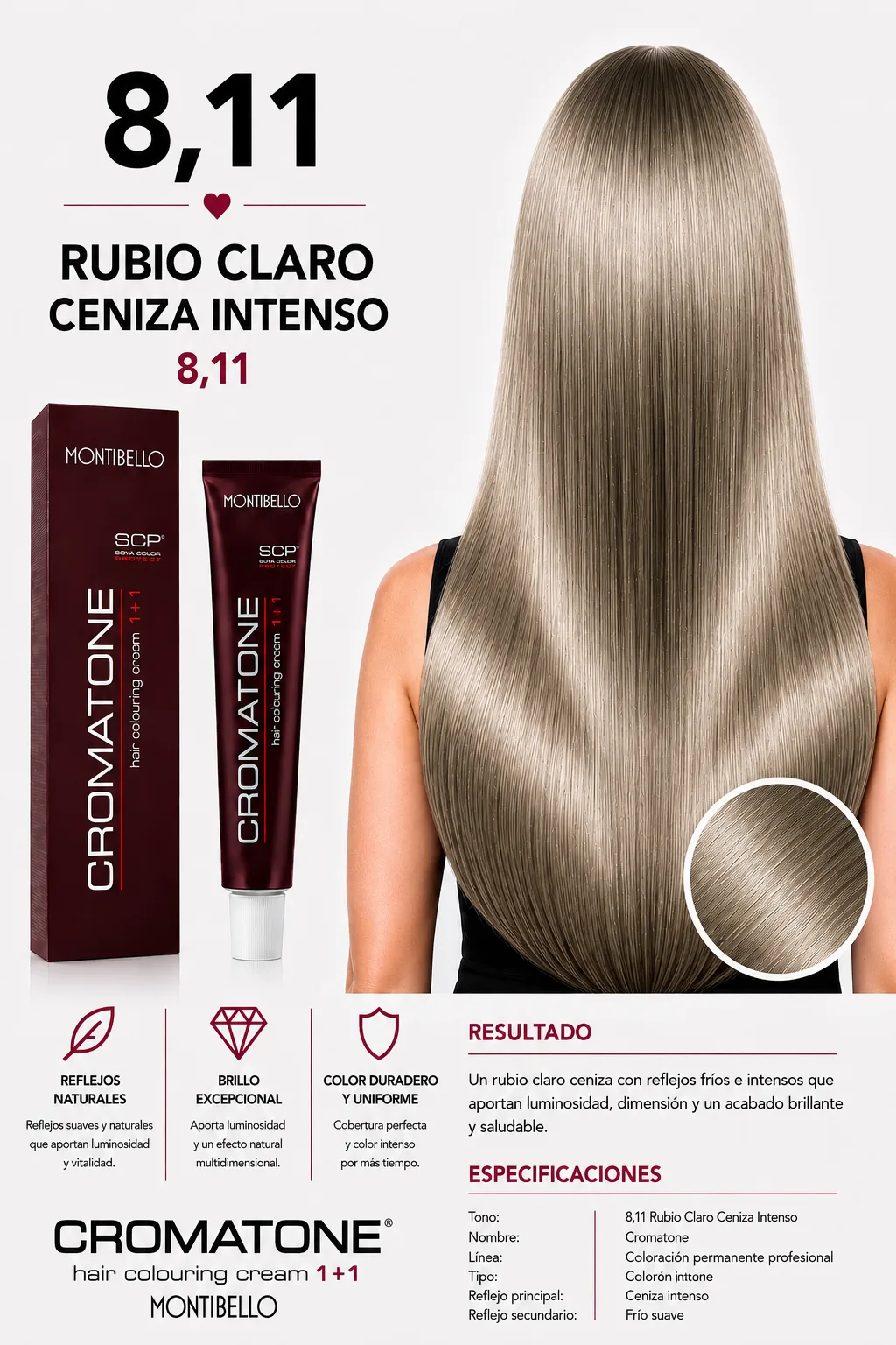 Cromatone Montibello 8.11 Rubio Claro Ceniza Intenso