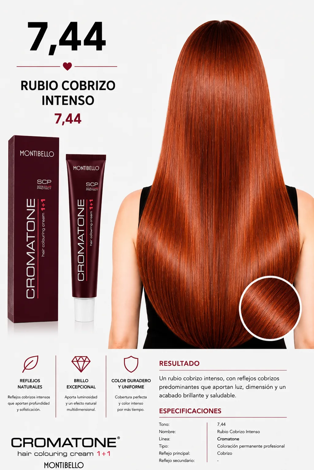 Cromatone Montibello 7.44 Rubio Cobrizo Intenso