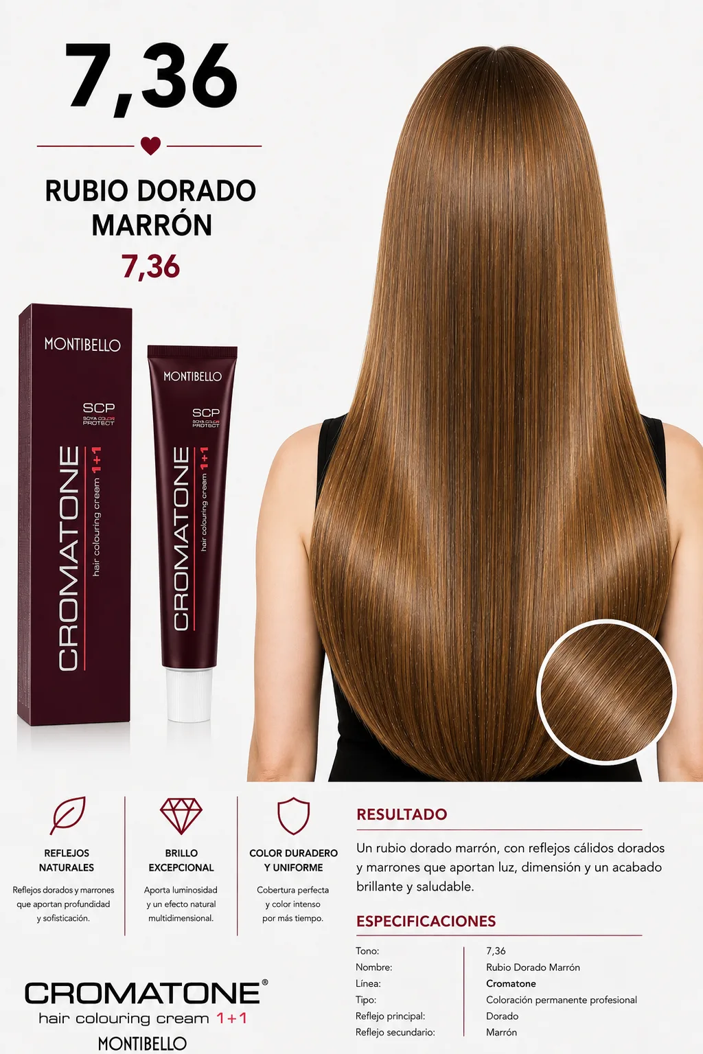 Cromatone Montibello 7.36 Rubio Dorado Marrón | Tintura Profesional