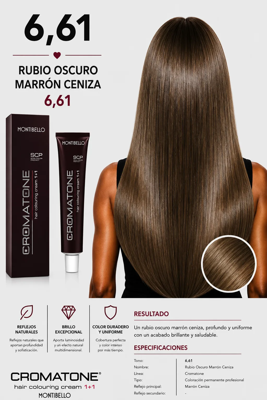 Cromatone Montibello 6.61 Rubio Oscuro Marrón Ceniza