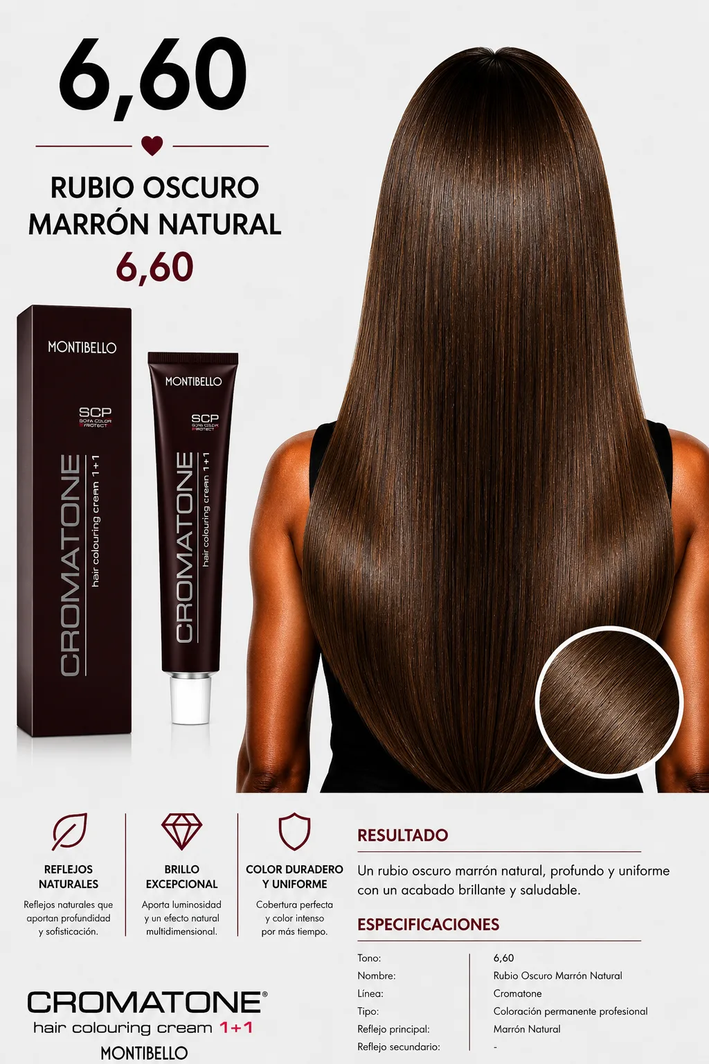 Cromatone Montibello 6.60 Rubio Oscuro Marrón Natural – Tintura Profesional