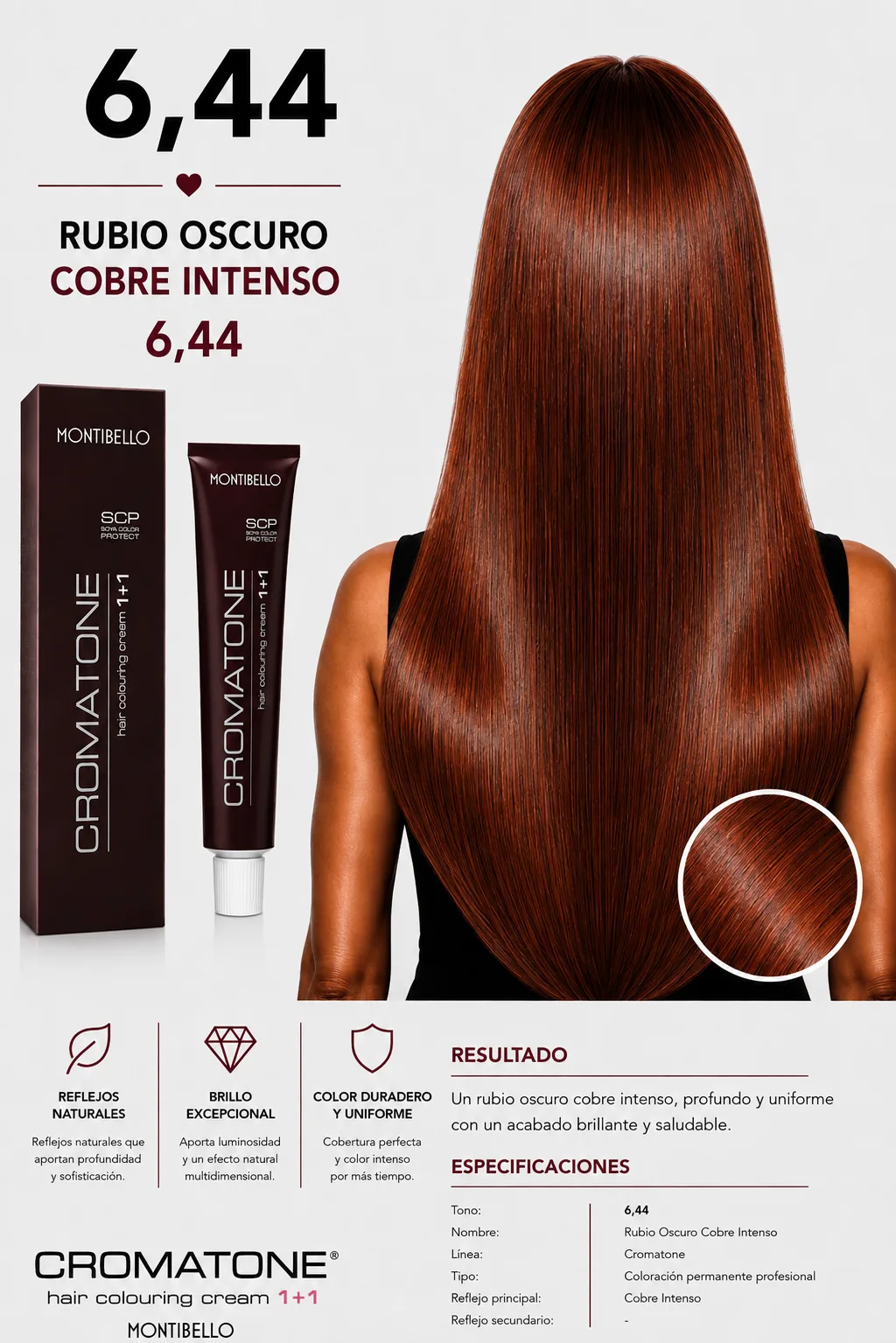 Cromatone Montibello 6,44 Rubio Oscuro Cobre Intenso | Tintura Profesional