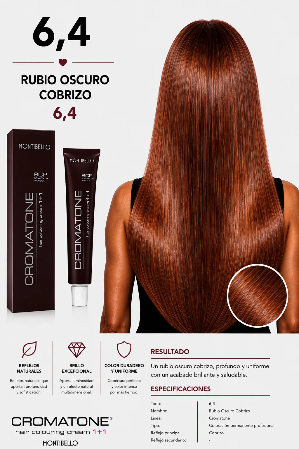 Cromatone Montibello 6,4 Rubio Oscuro Cobrizo | Tintura Profesional