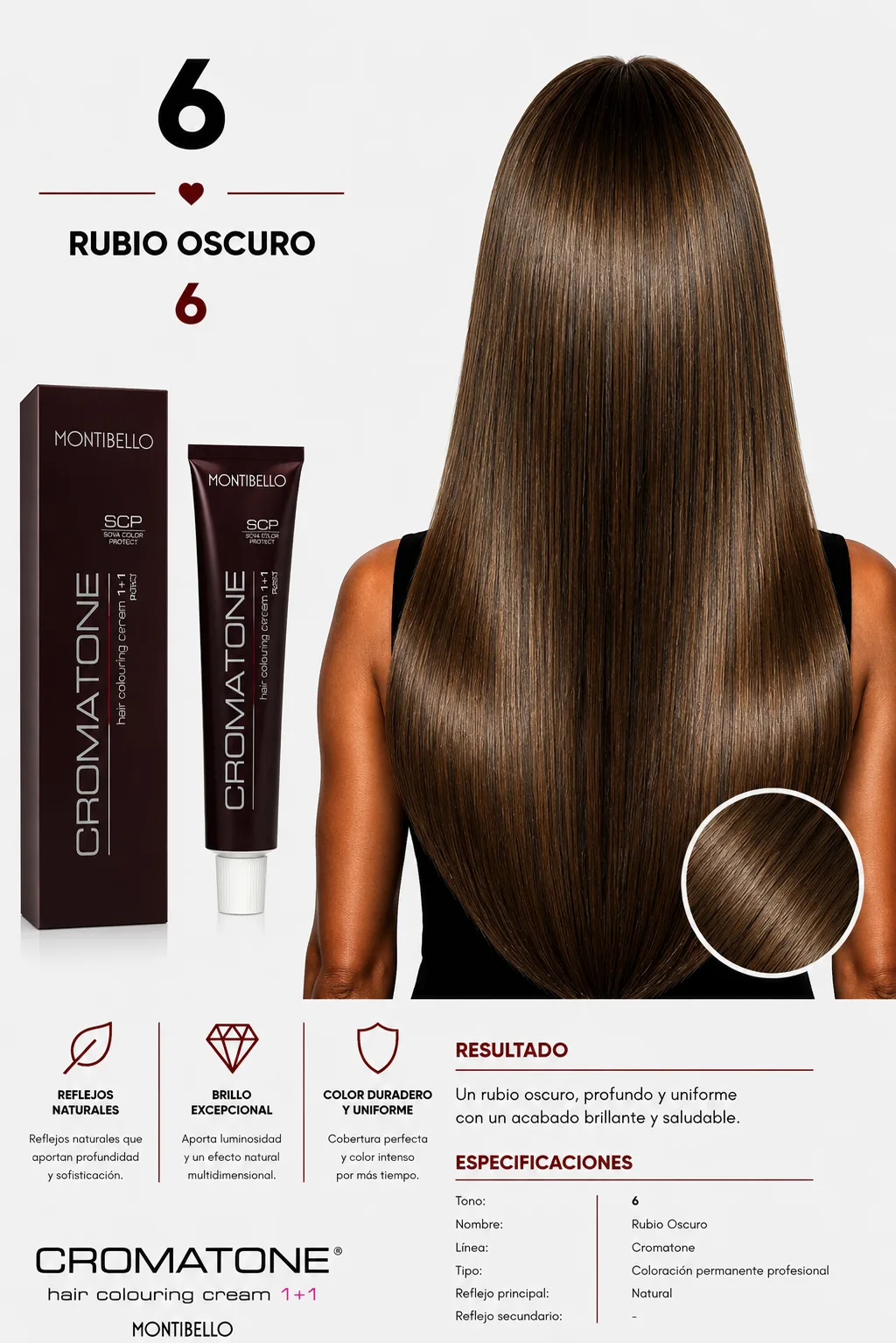 Tintura Cromatone 6 Rubio Oscuro Montibello – Coloración Permanente Profesional 60 ml