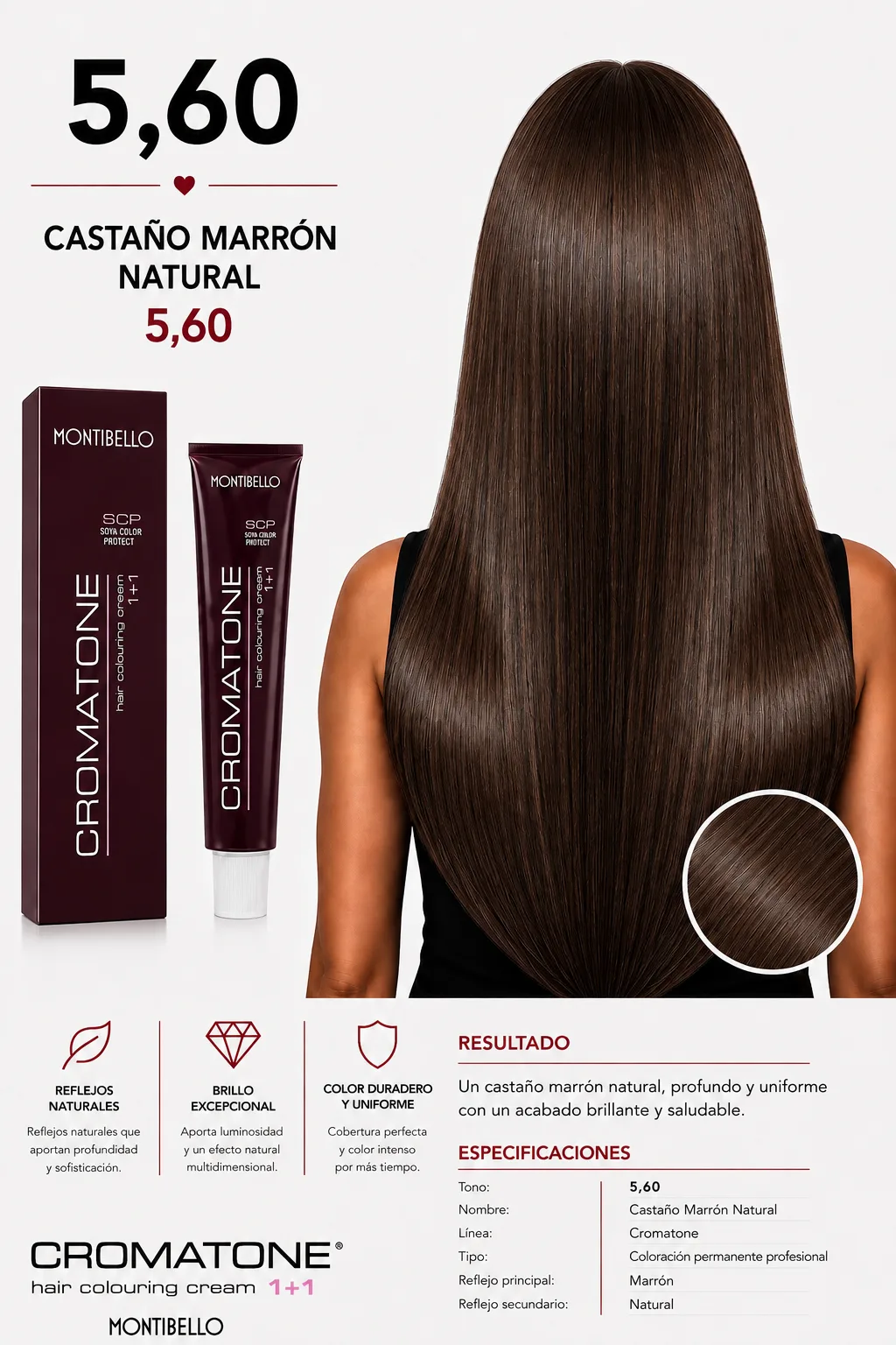 Tintura Cromatone Montibello 5.60 Castaño Marrón Natural | Coloración Profesional Permanente