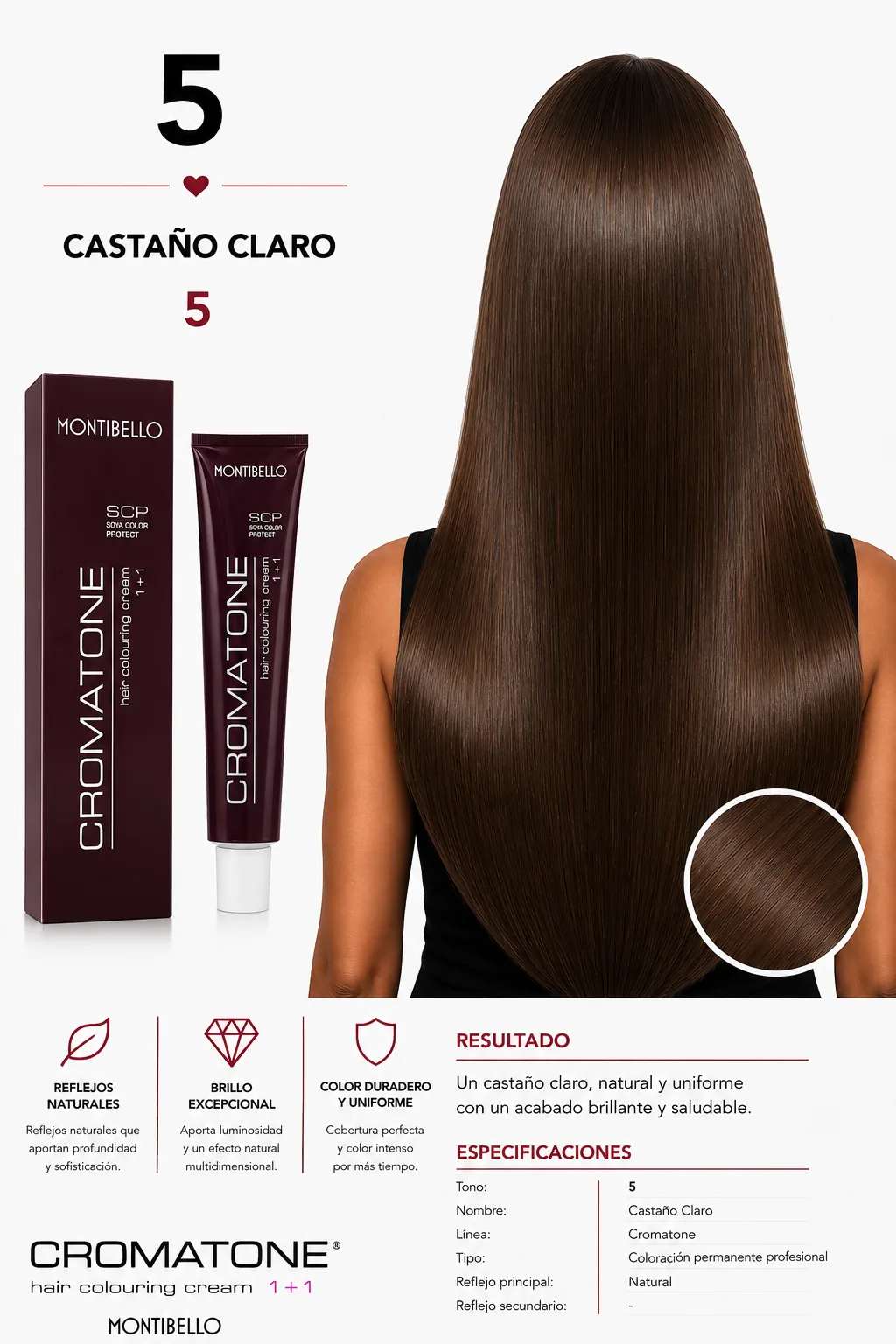 Tintura Cromatone Montibello 5 Castaño Claro | Coloración Profesional Permanente