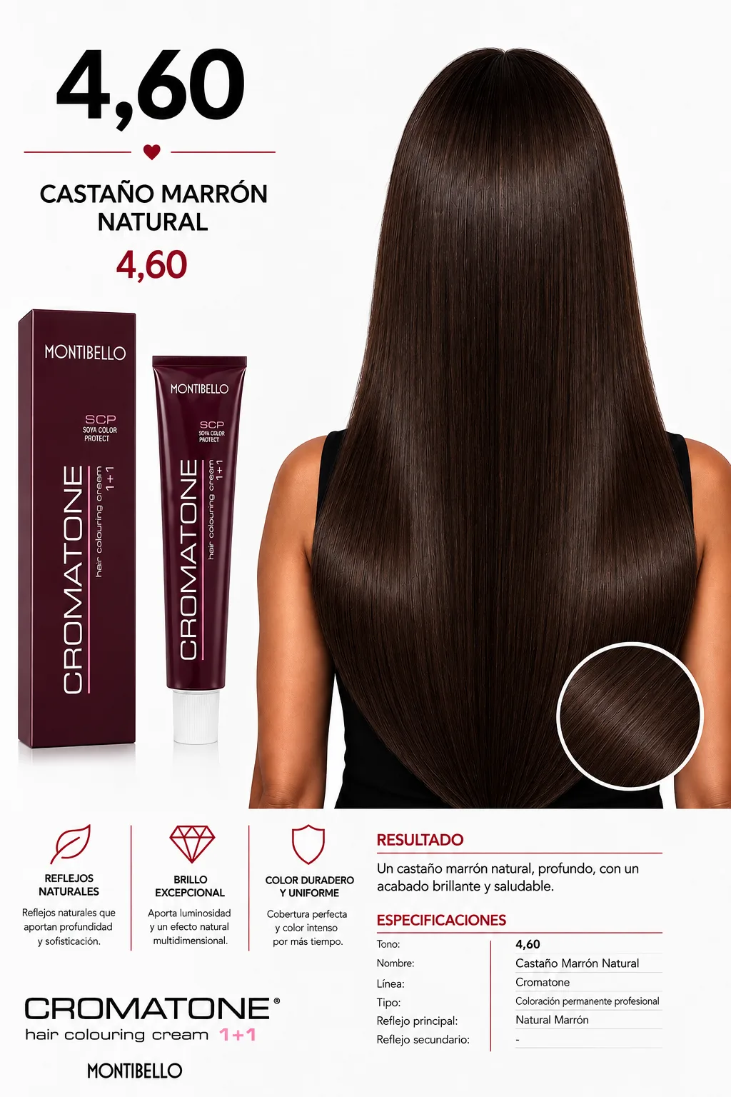 Tintura Cromatone Montibello 4.60 Castaño Marrón Natural | Coloración Profesional Permanente