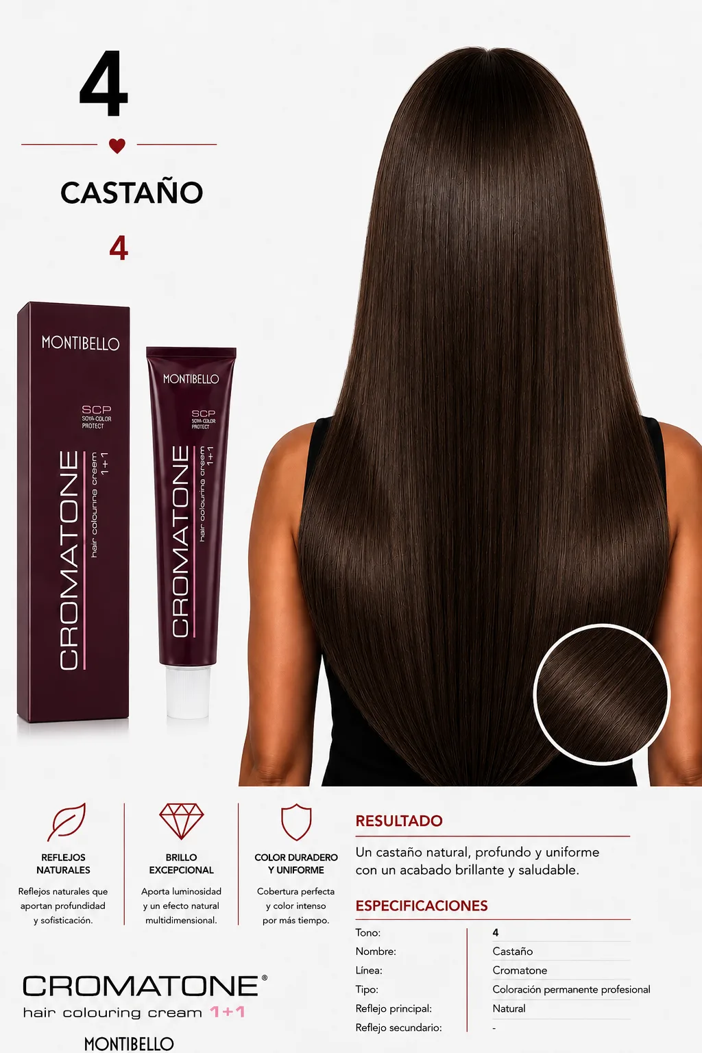 Tintura Cromatone Montibello 4 Castaño | Coloración Profesional Permanente