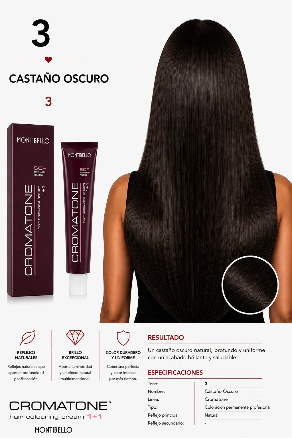 Tintura Cromatone Montibello 3 Castaño Oscuro | Coloración Profesional Permanente