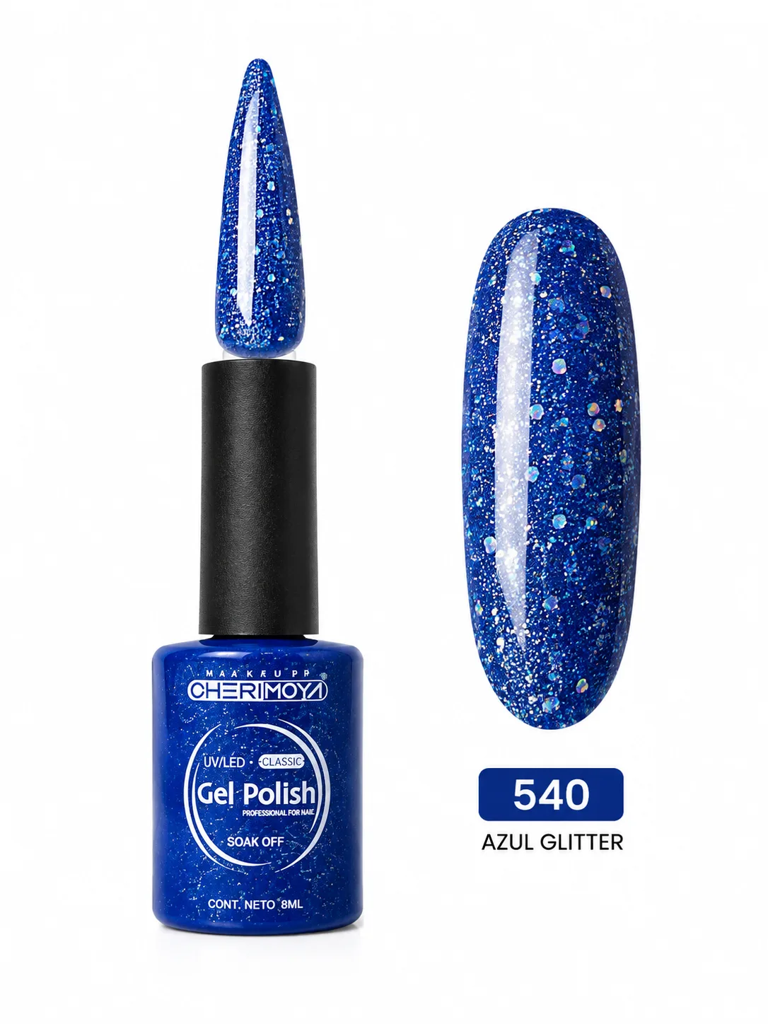 Gel Polish Cherimoya 540 Azul Glitter UV/LED Soak Off 8 ml
