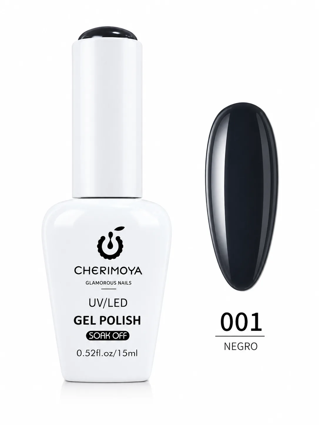 Cherimoya Gel Polish UV/LED Tono 001 Negro 15 ml | Esmalte Permanente Profesional