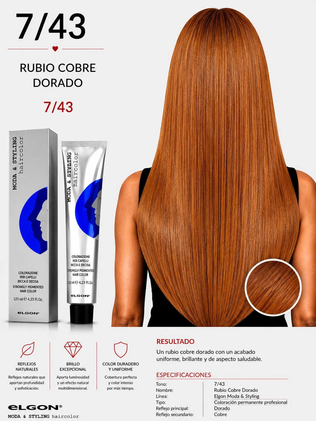 Elgon Moda & Styling 7/43 Rubio Cobre Dorado