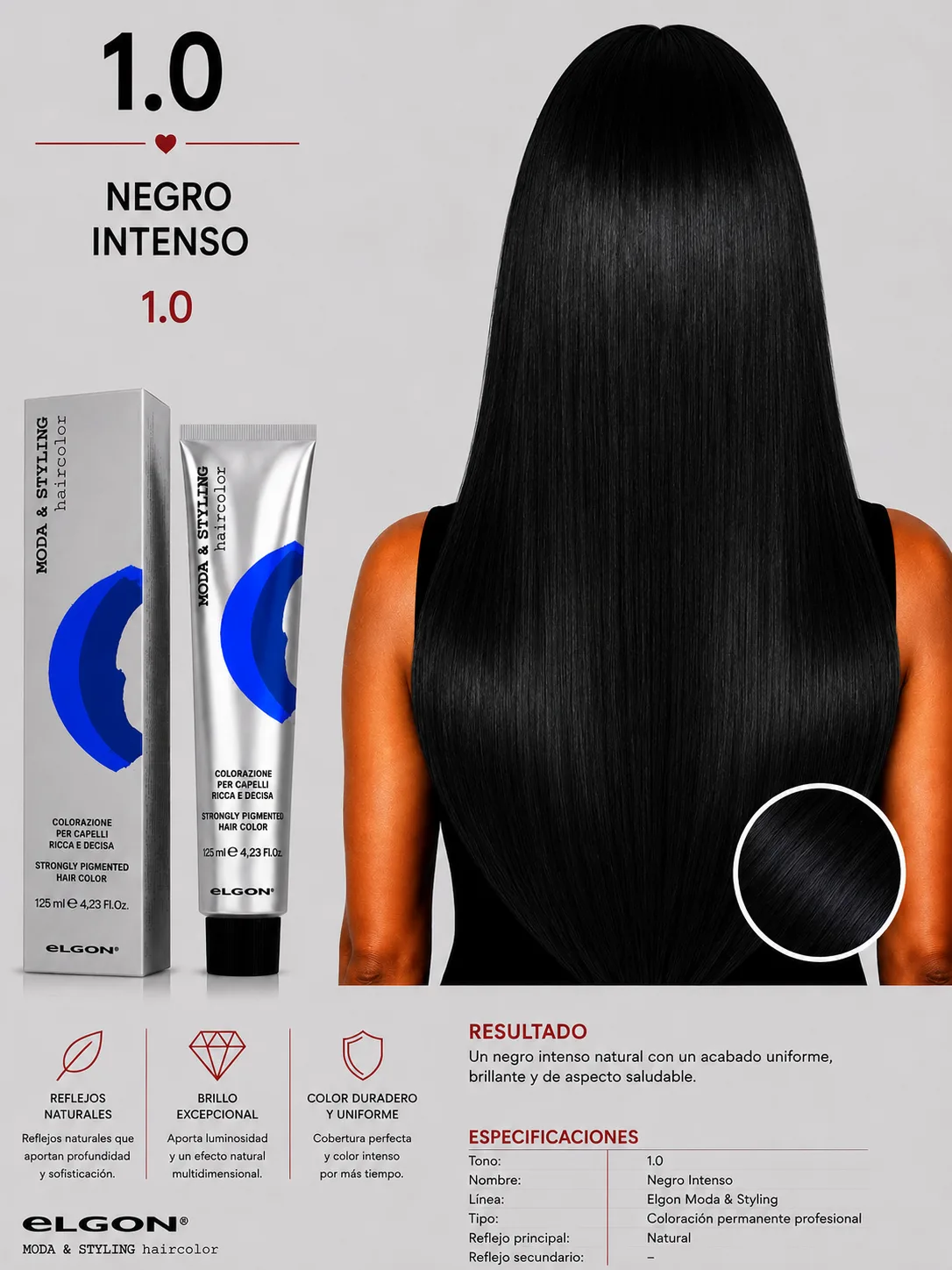 Elgon Moda & Styling 1.0 Negro | Tintura Profesional Permanente 125 ml