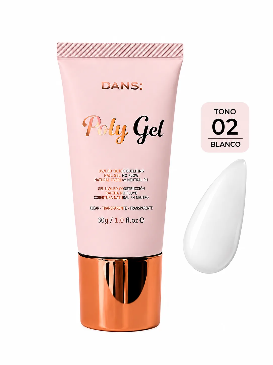 Poly Gel DANS 02 Blanco 30 g – Gel de Construcción para Uñas UV/LED