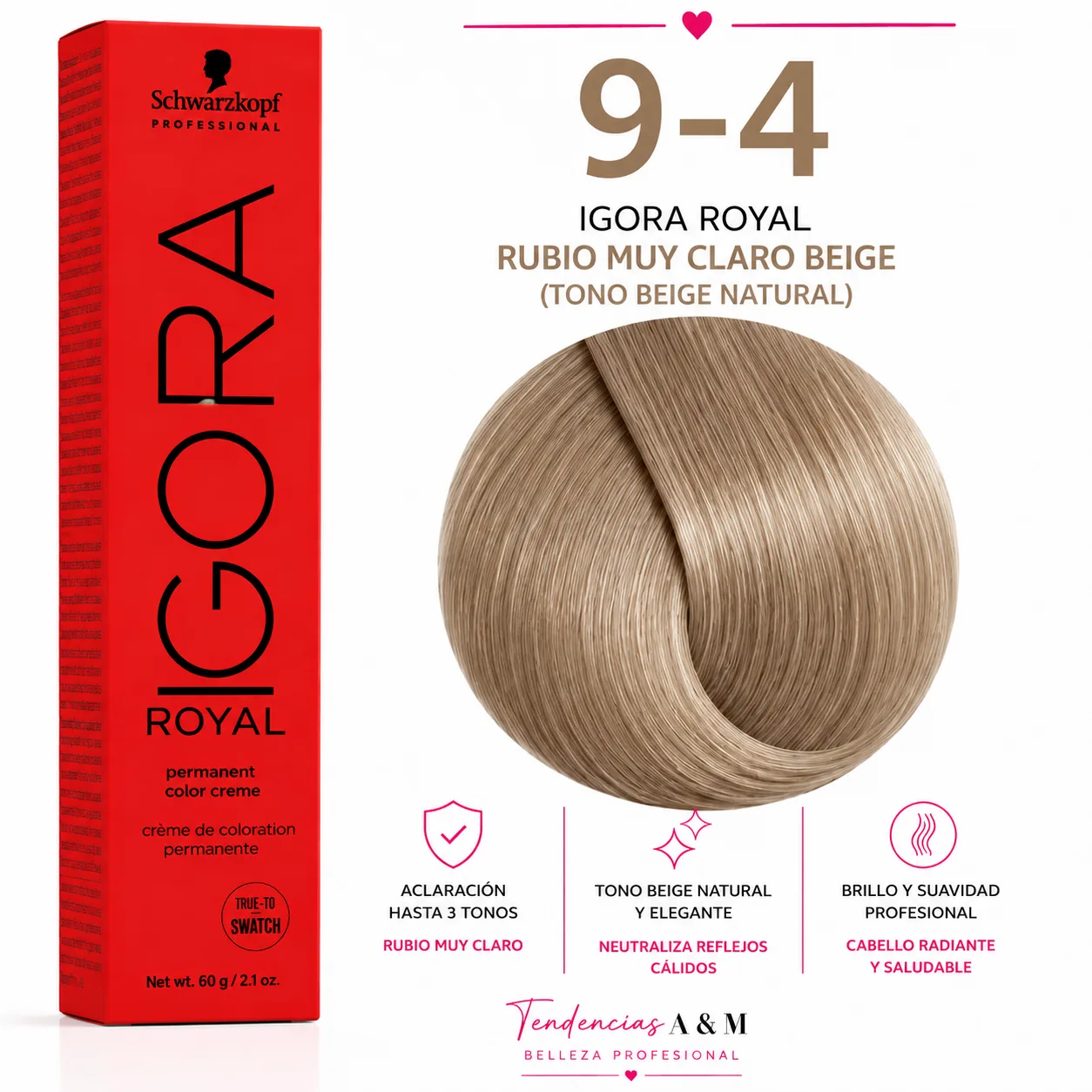 Igora Royal 9-4 – Rubio Muy Claro Beige | Tinte Permanente Profesional