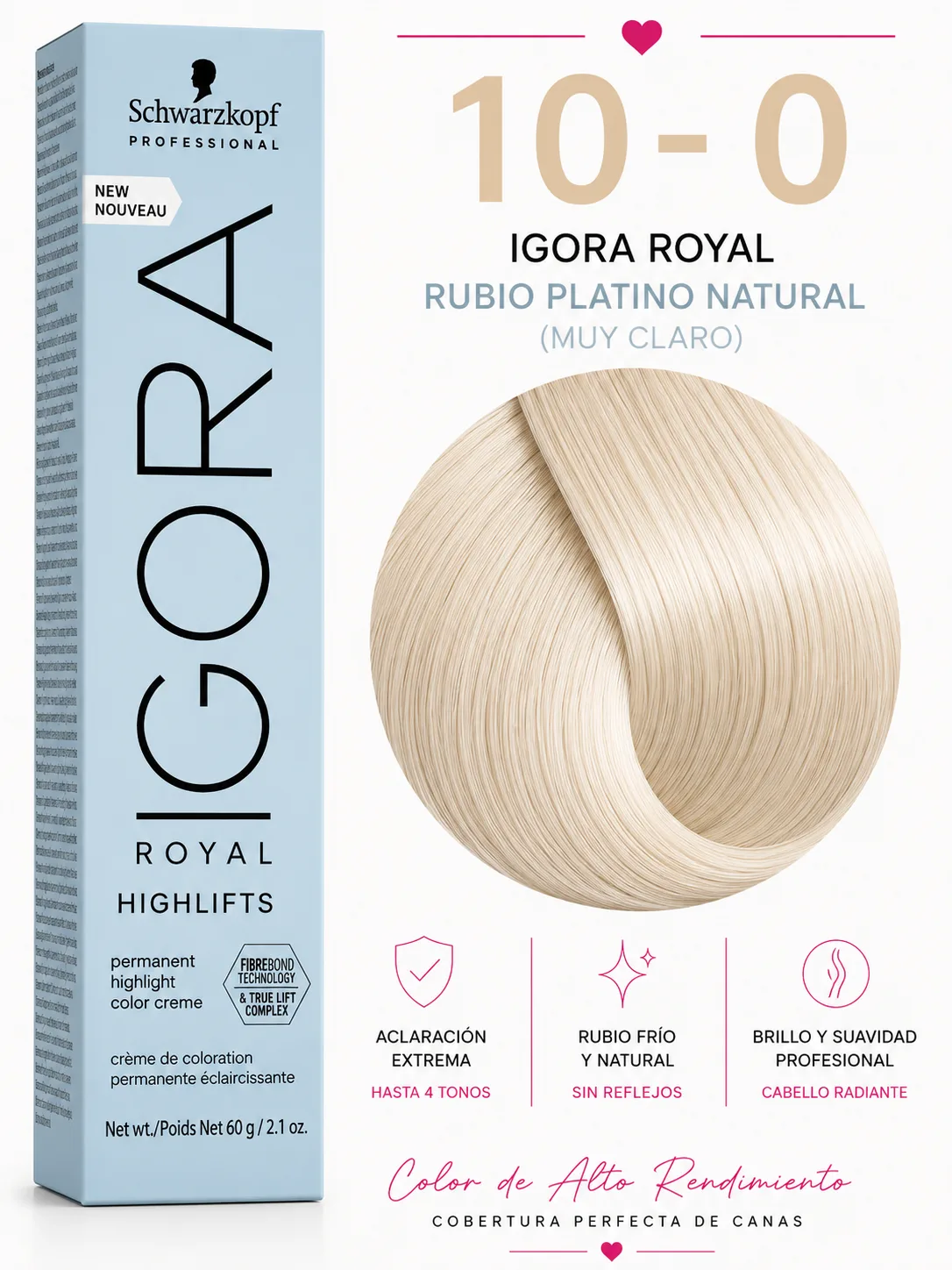 Igora Royal Highlifts 10-0 – Rubio Platino Natural | Tinte Permanente Profesional