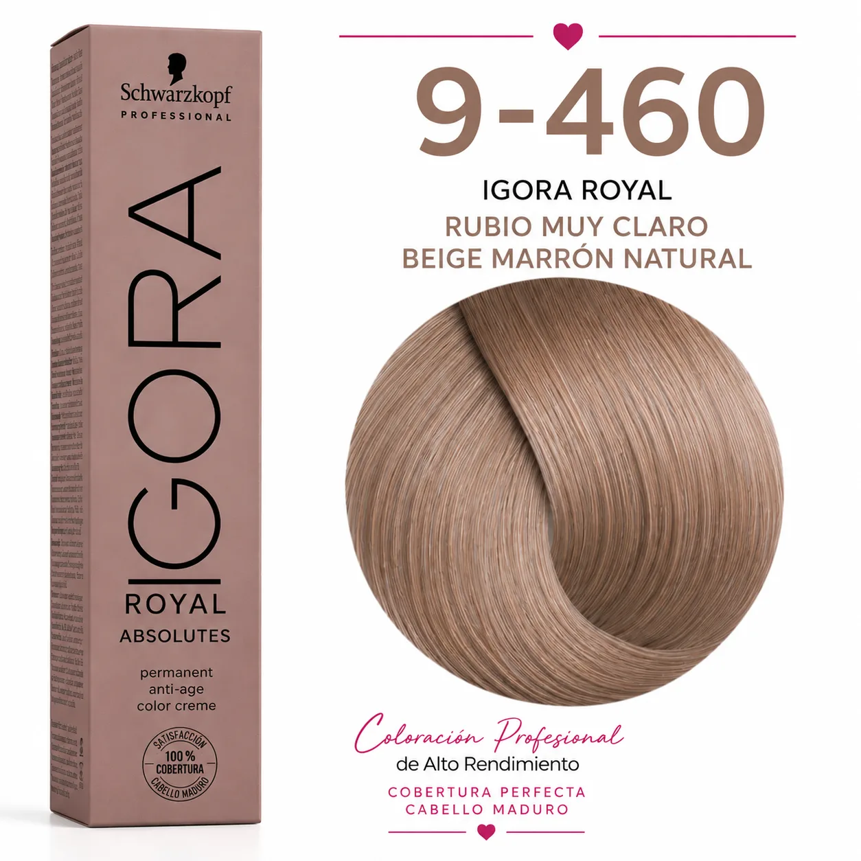 Igora Royal Absolutes 9-460 – Rubio Muy Claro Beige Marrón Natural | Tinte Permanente Profesional