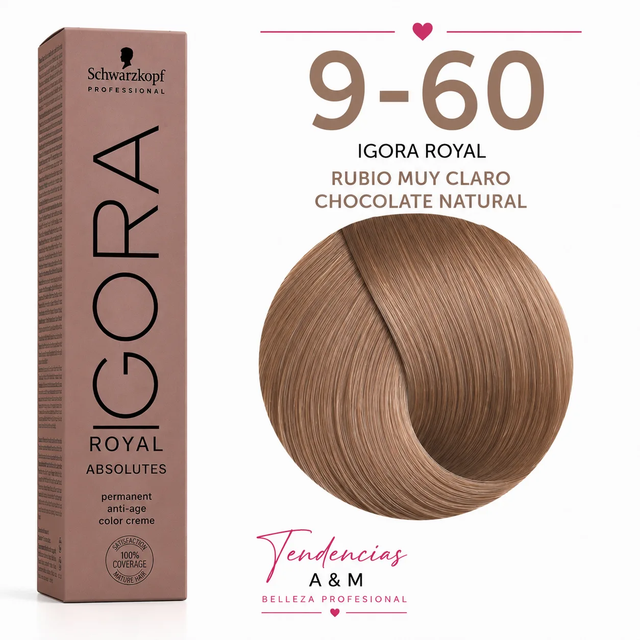 Igora Royal Absolutes 9-60 – Rubio Muy Claro Chocolate Natural | Tinte Permanente Profesional
