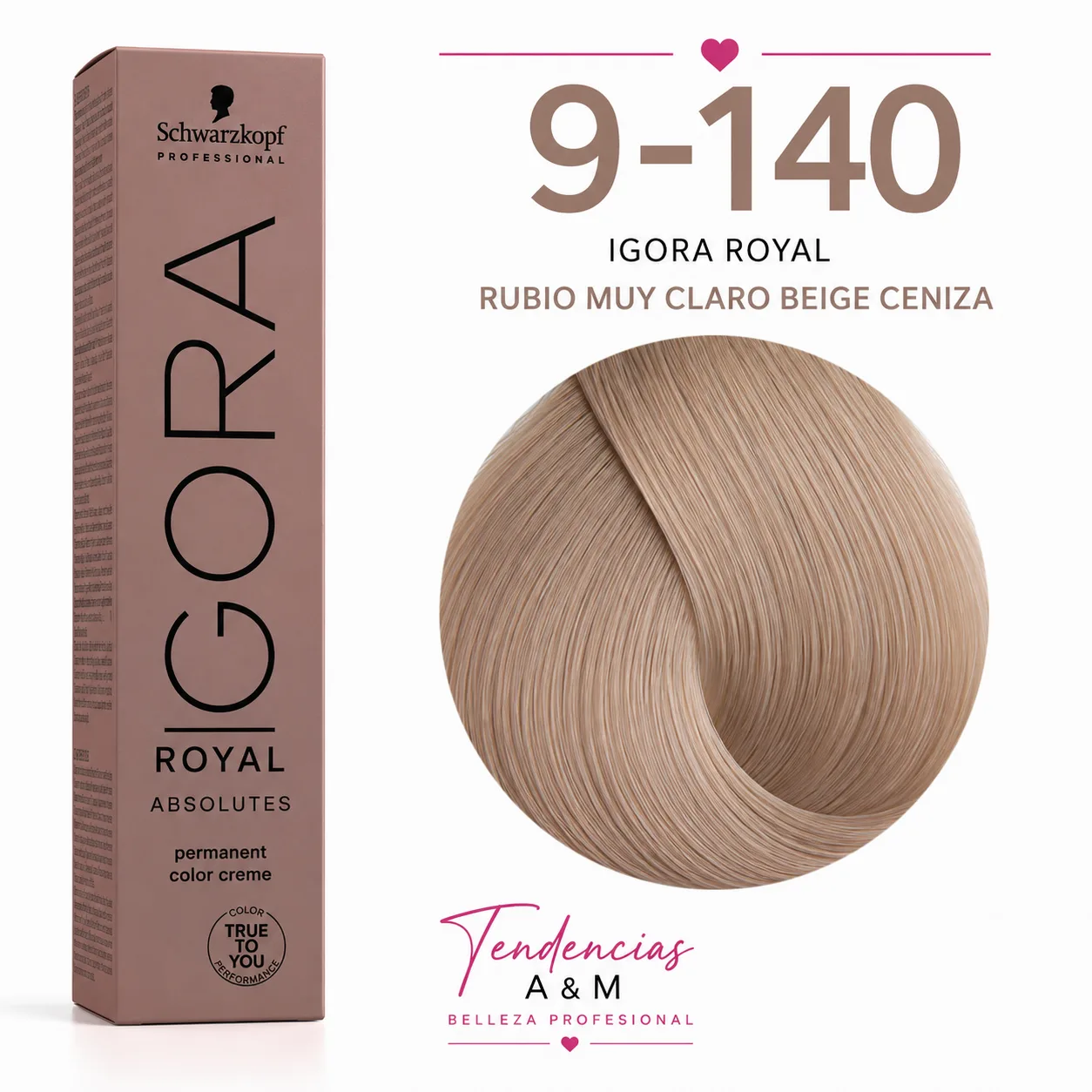 Igora Royal Absolutes 9-140 – Rubio Muy Claro Beige Ceniza | Tinte Permanente Profesional