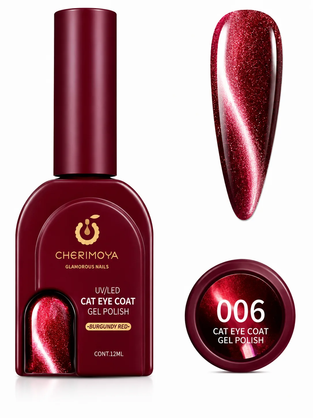 Cherimoya Cat Eye Coat Gel Polish 006 Burgundy Red – 12 ml