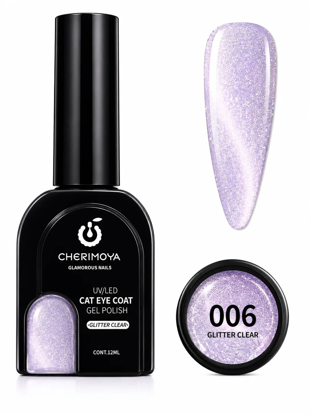 Cherimoya Cat Eye Coat Gel Polish 006 Glitter Clear – 12 ml