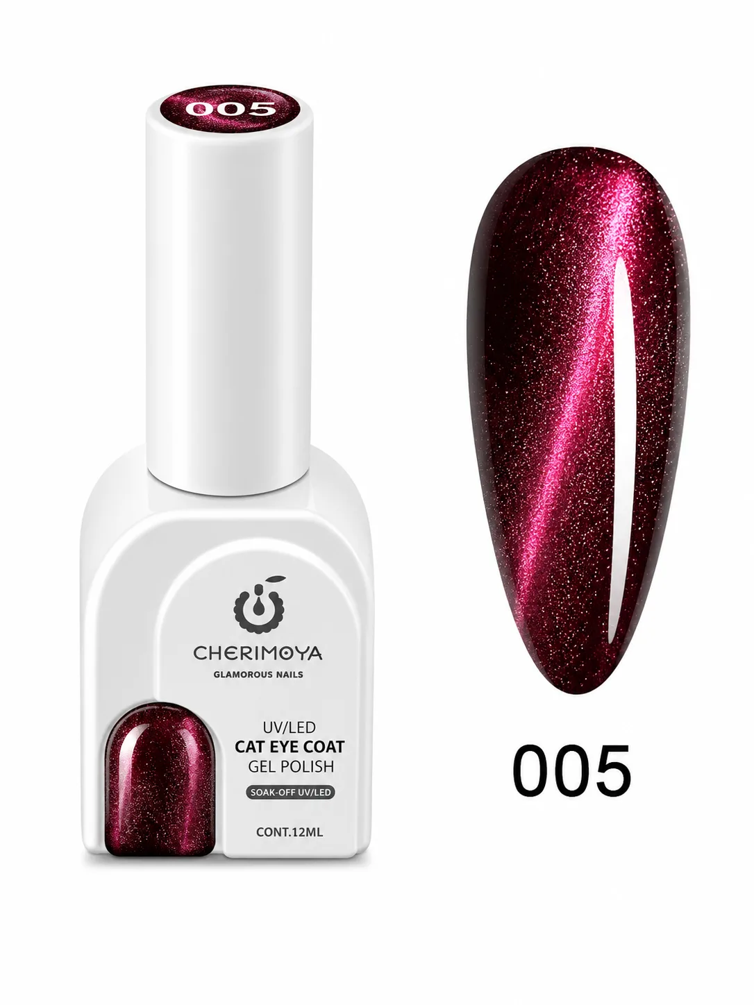 Cherimoya Cat Eye Gel Polish UV/LED 005 – Borgoña Cereza Metálico