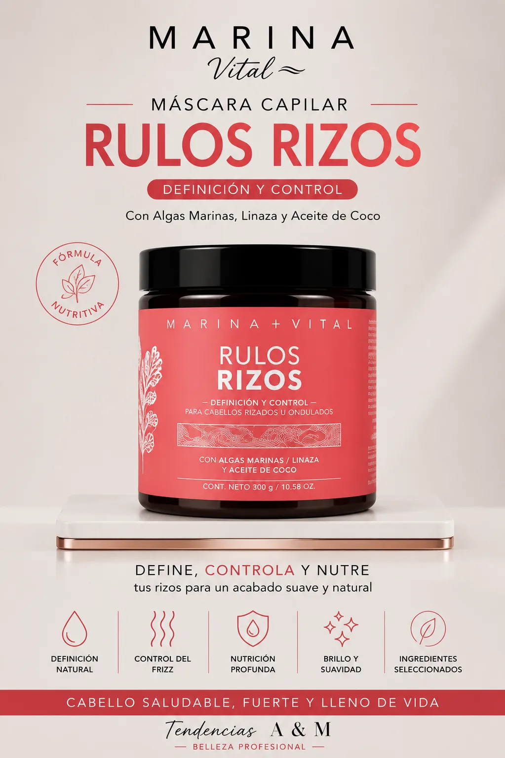 Marina Vital Rulos y Rizos – Máscara Capilar Definición y Nutrición