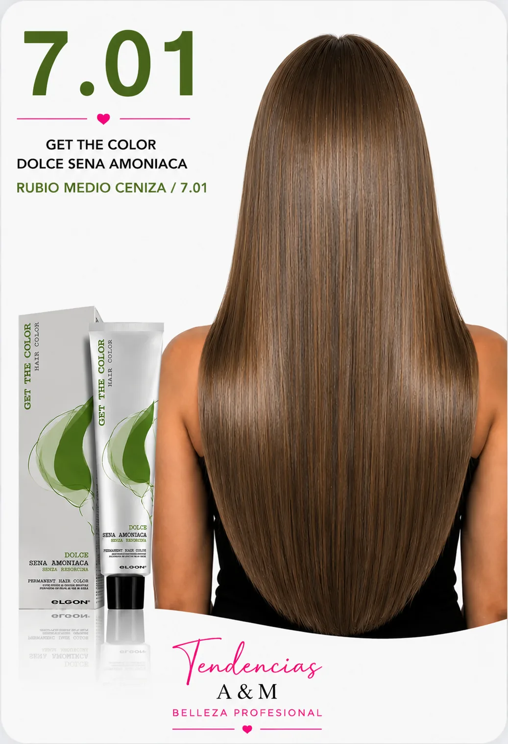 Tintura Get The Color Dolce Sin Amoníaco 7.01 Rubio Medio Natural Ceniza Mate