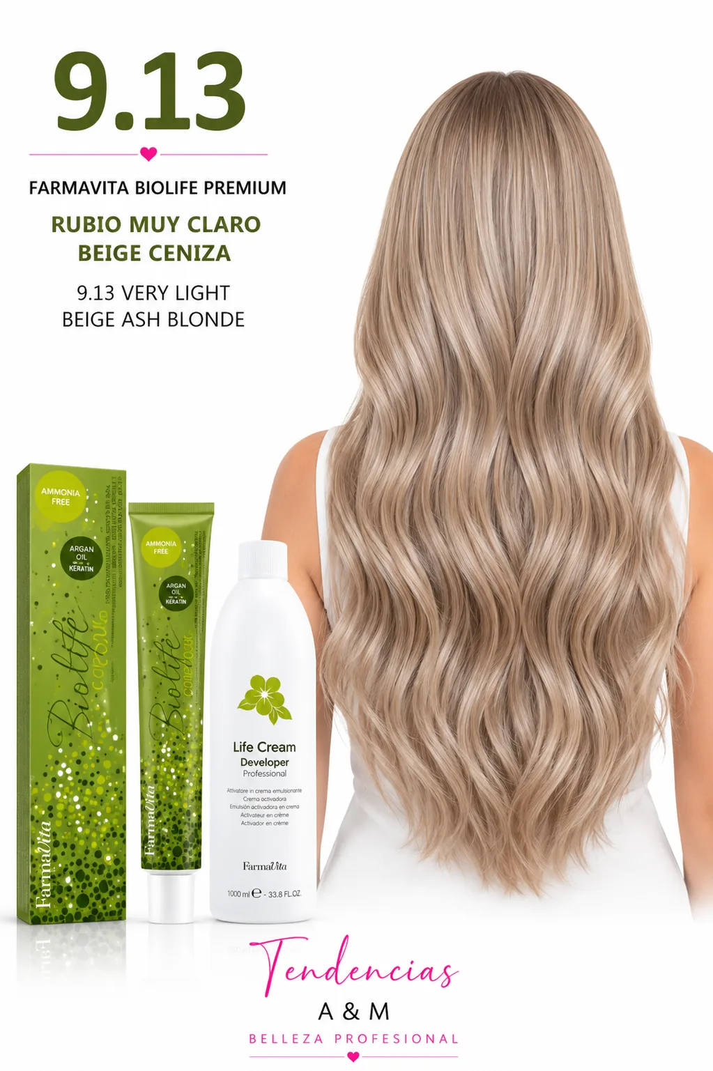 rubio clarisimo beige  CENIZA 9.13 tintura sin amoniaco farmavita